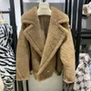 Womens Fur Faux Autumn Winter Coat Real Wool Alpaca Teddy Bear Women Thick Jacket Short Outerwear Lady Streetwear S3595 230904