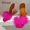 Pantoufles Hlieny Sexy Étrange Talons Transparents Pantoufles Mode Vert Fourrure Plume Été Sandale Peep Toe Slip-On Chaussures Claires Femmes Diapositives X0905