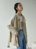 Женские тренчи ziqiao японский отложной воротник с длинными рукавами цвета хаки свободные прямые короткие куртки офисные женские тканевые пальто с поясом 230904