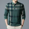 Mens Polos Fashion Men Striped Plaid Vintage Polo Shirts Spring Autumn Long Sleeve Business Male Clothes Basic Pockets Casual Loose Tops 230904