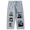 Men's Jeans Baggy Anime Print for Womens Fashion Straight Leg Pants Teenage Girl Gothic Denim Clothing Boyfriend Streetwear 230904