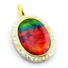 Pendentif en argent Ammolite de feu, collier en pierre de grande taille avec chaîne, bijoux pour femmes