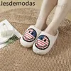 Slippers Slippers with Flag Fluffy Faux Fur Short Plush House Slippers Shoes for Women Female Comfy Home Flats Slip-on Slides babiq05