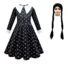 소녀의 드레스 할로윈 수요일 Merlina Addams 어린이를위한 소녀 의상 멋진 카니발 파티 얇은징 드레스 고딕 복장 vestidos 어린이 230810
