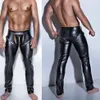 Mäns kroppssaxar Mensbyxor Öppna Crotch Pu Leather Latex Leggings Fitness Pencil Pants Taniec Na Rurze Clubwear Gay Sexy219H