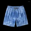 Shorts masculinos viajando confortável de secagem rápida masculino placa praia festa tronco de natação para homens céu azul cordão homem calças curtas