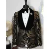 Mens Suits Blazers Floral Prom Men for Wedding 2 piece Custom Groom Tuxedos Man Fashion Clothes Set Black and Gold Blazer with Pants 230904