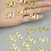 Andra evenemangsfestleveranser 10st Golden Numbers 50 Confetti Plastic Statyette för 50 -årsjubileum Jubileumsdekoration DIY Cake Scraphbook Craft Gift 230905