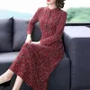 Basic Casual Dresses Spring Autumn Women's Clothing Ice Silk Button Long Sleeve Stand Collar Design of Scattered Small Flower Sand Plants Wave Dress LST230904