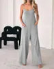 Womens Two Piece Pants Jumpsuit For Women Fashion Grey Pocket Design Casual Home Daily Loose Spring Summer Female Wide Leg 230904