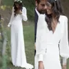 Летние белые шифоновые пляжные свадебные платья трапециевидной формы 2020 с длинными рукавами, v-образным вырезом и открытой спиной, садовые свадебные платья в стиле бохо217N