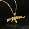 Guld Iced Out AK47 Pendant Necklace For Mens Fashion Hip Hop Jewelry Cuban Link Chain Halsband