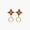 Backs Earrings Vintage Court Ear Clips Mediaeval Light Luxury Orange Flower High Touch Gold Circle Set With Gemstone