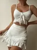 Kvinnors badkläder Summer White Ruffles Cotton Dress for Women Sexig Bowknot Strapless Mini Dress Sexig Solid Color Beach Suits
