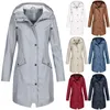 Dames Trenchcoats Mode Dames Effen Outdoor Windjack Regenjas met lange mouwen en capuchon Winddichte jas Regenjas Uitloper Casaco 230904