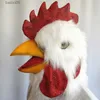 Party Masks Funny Chicken Head Cosplay Mask Latex med päls Animal Halloween Party Costume masker Vuxen En storlek T230905