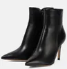 Designer Winter Women's Karter Leather Ankle Boots Classic Calfskin Rounded Toe Slanted Shaft och High Heel bekväma skor EU35-42 med låda