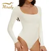 Kvinnor Shapers Kvinnor Autumn Long Sleeve Bodysuit Shapewear Seamless Body Sculpting Shaper Mage Control Slimming Square Neck Topps 230905