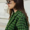 Femmes laine mélanges KAAAZI femme à manches longues Vintage Plaid imprimé lâche laine manteau col rabattu bouffée vert femmes décontracté 230905