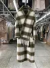 Womens Wool Blends Plaid Scarf Long Woolen Alpaca Coats Autumnwinter Korean Style Vneck Löst dubbelbröstjackor 230905