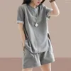 Women's Tracksuits Fashion Ladies Two Pieces Sets Solid Summer Short Sleeve Jogger Shorts Suit Sport Casual Outfit 2023 Women Sportwear