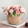 Fleurs Artificielles En Soie Haute Qualite 5 Rose Artificielle Avec Tige Restaurant Room Wedding Decoration Simulation Bouquet254L
