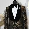 Mens Suits Blazers Floral Prom Men for Wedding 2 piece Custom Groom Tuxedos Man Fashion Clothes Set Black and Gold Blazer with Pants 230904