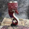 Tasses Dragon Saint Graal Tasse à vin en acier inoxydable Sculpture tridimensionnelle créative 3D Coupe de couple rétro médiévale Coupe de vin rouge en résine 230904