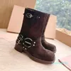 Designer -boots woman Harness Belt Buckled cowhide leather Biker Knee Boots chunky heel zip Knight boots square toe Ankle Booties for women