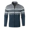 Suéteres masculinos Slim Fit Homens Knit Sweater Elegante Retro Imprimir Cardigan Stand Collar para Outono Inverno Primavera Zippered