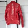 Men's Leather Faux Mauroicardi Spring Red Pattern Biker Jacket Long Sleeve Zipper Plus Size Designer Men Clothing 4xl 5xl 230904