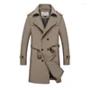 Herren Trenchcoats Herbst Winter Lang Herren Windjacke Zweireihig Einfarbig Winddicht Lässig Trend Mantel Retro Klassisch Britisch Slim