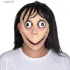 Party Masks Momo Mask Games Latex Scary With Long Hair Adult Halloween Costume Party Props Horror Fancy Dress Accessory T230905