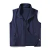 Men's Vests Mens Full Zip Fleece Vest Sleeveless Company Staff Team Work Uniforms Stand Up Solid Color Tank Top Windproof Polar Fleece Vest 230904