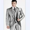 Smoking da sposo con ricamo argento lucido con un bottone di alta qualità, risvolto, abiti da uomo 3 pezzi, giacca da ballo, giacca, pantaloni, Vest2042
