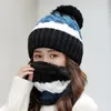 Beanie/Skull Caps Brand Winter Hats Women Thick Knit Warm Beanies Hat Bib Female Windproof Cycling Wool Stitching knitting Hedging Caps Sets 2 230905