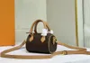 2023 Designer Womens Shoulder Bag Nano Speedy Handbags Brown Flower Letter läder Mini Tote Prossed Crossbody Bags Ladies Mashing Purses Clutch #L085C