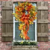 Other Event Party Supplies 60*30cm Artificial Autumn Wreath Decoration Maple Pine Cone Pumpkin Door Wreath Halloween Thanksgiving Garland Christmas Decor 230905