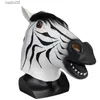 Party Masks Latex Full Head Zebra Mask Halloween Fancy Dress Party Animal Cosplay Carnival Costume Accessories T230905