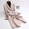 Manteau Double face en laine de cachemire pour femme, mi-long, Style chinois, portefeuille droit, automne et hiver, OC000245 #