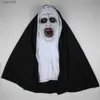 Masques de fête La nonne Masque d'horreur Cosplay Valak Masques effrayants en latex avec foulard Casque intégral Halloween Party Props T230905