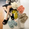 Slippers Slippers Casual Shoes Big Size Flock Platform Slides Slipers Women Fur Flip Flops Low Luxury Flat Massage 2023 Plush Basic Fabri X0905