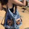 Casual Denim Schulter Tasche für Frauen Große Kapazität Vintage Handtasche 2023 Designer Mode Große Weibliche Rucksäcke Koreanische Reisetaschen