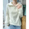 Womens Sweaters 100%Wool Winter Thickening Zipper POLO Collar Tops Pullovers Casual Long Sleeve Keep Warm Knitting Ladies Sweater 230904