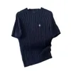 Designer Louvreau Knitted Short Sleeve Embroidery Candy Color Cotton Fried Dough Twists Top Temperament Sweet Commuter