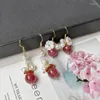 Dangle Earrings Strawberry Crystal Temperament Simple Pink Beads Feminine High-end Luxury Women's Boutique Pearl Jewe