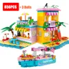 Blocs Péniche Cottage sur la plage maison modèle bord de mer parc vacances quai croisières ensemble de navires blocs de construction jouets pour les filles R230905