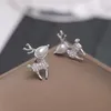 Orecchini a bottone in argento sterling 925 con zirconi cubici, cervo, forma di fiocco di neve, colore, gioielli di Natale per le donne