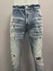 Jeans pour hommes 2023 printemps-été à la mode lavage à l'eau usé trou patch peinture 3D coupe petits pieds noir mâle 230904