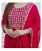 Vêtements ethniques Femmes Kurti Palazzo Set Pantalon de broderie rouge Dupatta Salwar Kameez Robe